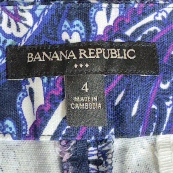 BANANA REPUBLIC Womens Shorts Blue Paisley Cotton Stretch Band-less Waist Size 4 - Picture 7 of 9
